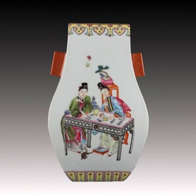 A Rare Famille-Rose Character and Story Pattern Double-Ears Vase