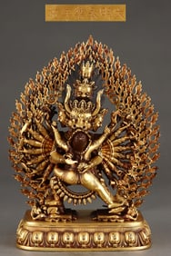 A Solemn Gilt Bronze Statue of Yamantaka