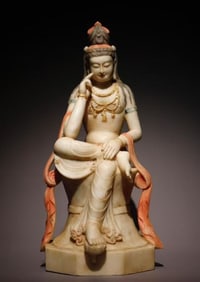 A Rare Marble Painted Color Statue of Avalokitesvara