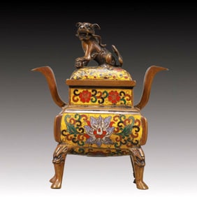 A Cloisonne 'Scrolling Lotus& Lion' Censer And Cover