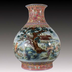 A Huge Famille-Rose Sheep Pattern Vase