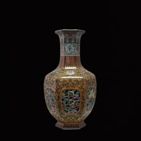 A Huge Famille-Rose Brown Glazed Hollow Lotus,Melon and Fruit Pattern Vase