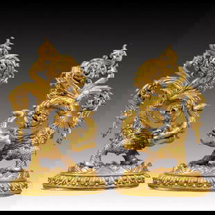 A Pair of Exquisite Gilt Bronze Auspicious Beast Ornaments: A Pair of Exquisite Gilt Bronze Auspicious Beast Ornaments,Ming Dynasty, China,Size:22cmx15cmx38cm Weight:10750g &#19968;&#23545;&#38108;&#37775;&#37329;&#29790;&#20861;&#25670;&#20214;,&#20013;&#2226