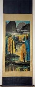 A Chinese Vertical Scroll Ink Painting of Landscape on Paper,Lin Fengmian