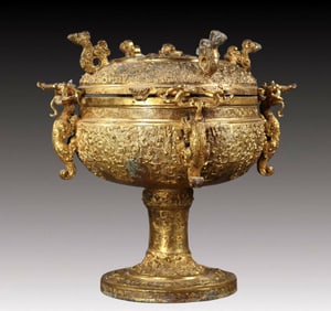 An Exquisite Gilt Bronze Dragon Pattern Censer, With Inscription