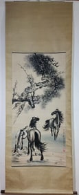 A Chinese Vertical Scroll Ink Painting of Horse on Paper,Xu Beihong