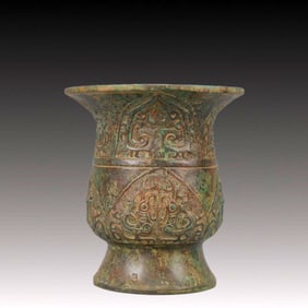 A Rare Bronze Beast-Face Pattern Vase,With Inscription