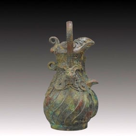 A Rare Bronze Dragon Pattern Ewer,With Inscription