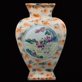 A Rare Famille-Rose Auspicious Cloud and Figure Pattern Lion-Ears Vase