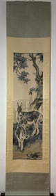 A Chinese Vertical Scroll Ink Painting of Donkey on Paper,Liu Kuiling