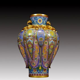 A Huge Cloisonne Eight Treasures Pattern Elephant-Ears Vase