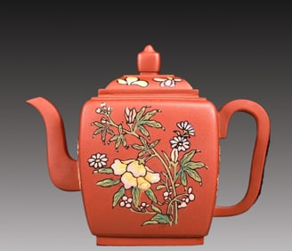 An Elaborate Purple Sands Painted Color Flower Pattern Teapot
