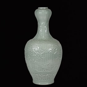 An Exquisite Celadon Glazed Pine and Crane Pattern Vase