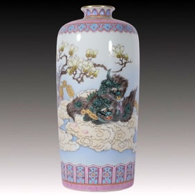 An Exquisite Enamel Auspicious Beast Vase