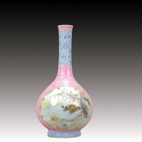 An Exquisite Enamel Flower and Bird Pattern Vase