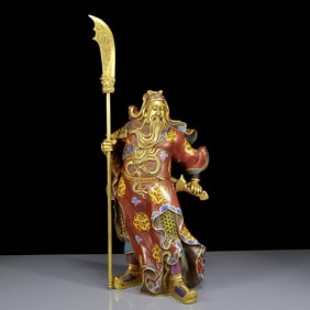 A Huge Cloisonne "Guan Yu" Statue Ornament