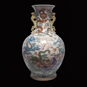 A Huge Doucai Auspicious Cloud and Dragon Pattern Phoenix-Ears Vase