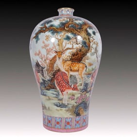 A Rare Enamel Pine and Deer Pattern Vase