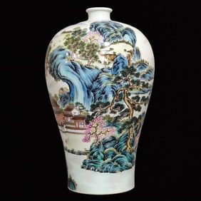A Precious Famille-Rose Landscape and Figure Pattern Vase