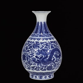 An Exquisite Blue and White Lotus and Dragon Pattern Vase