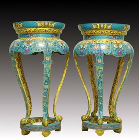 A Pair of Huge Cloisonne Lotus Pattern Stools