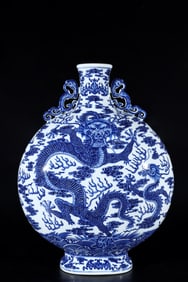 A Huge Blue and White Auspicious Cloud and Dragon Pattern Double-Ears Vase