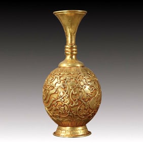 An Exquisite Gilt Bronze Dragon and Phoenix Pattern Vase