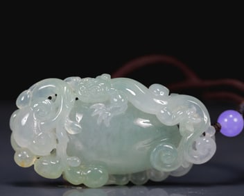 A Precious Natural Jadeite Chi-Dragon Pendant