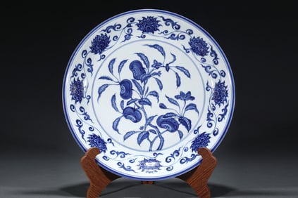 A Huge Blue and White Flower and Fruit Pattern Plate