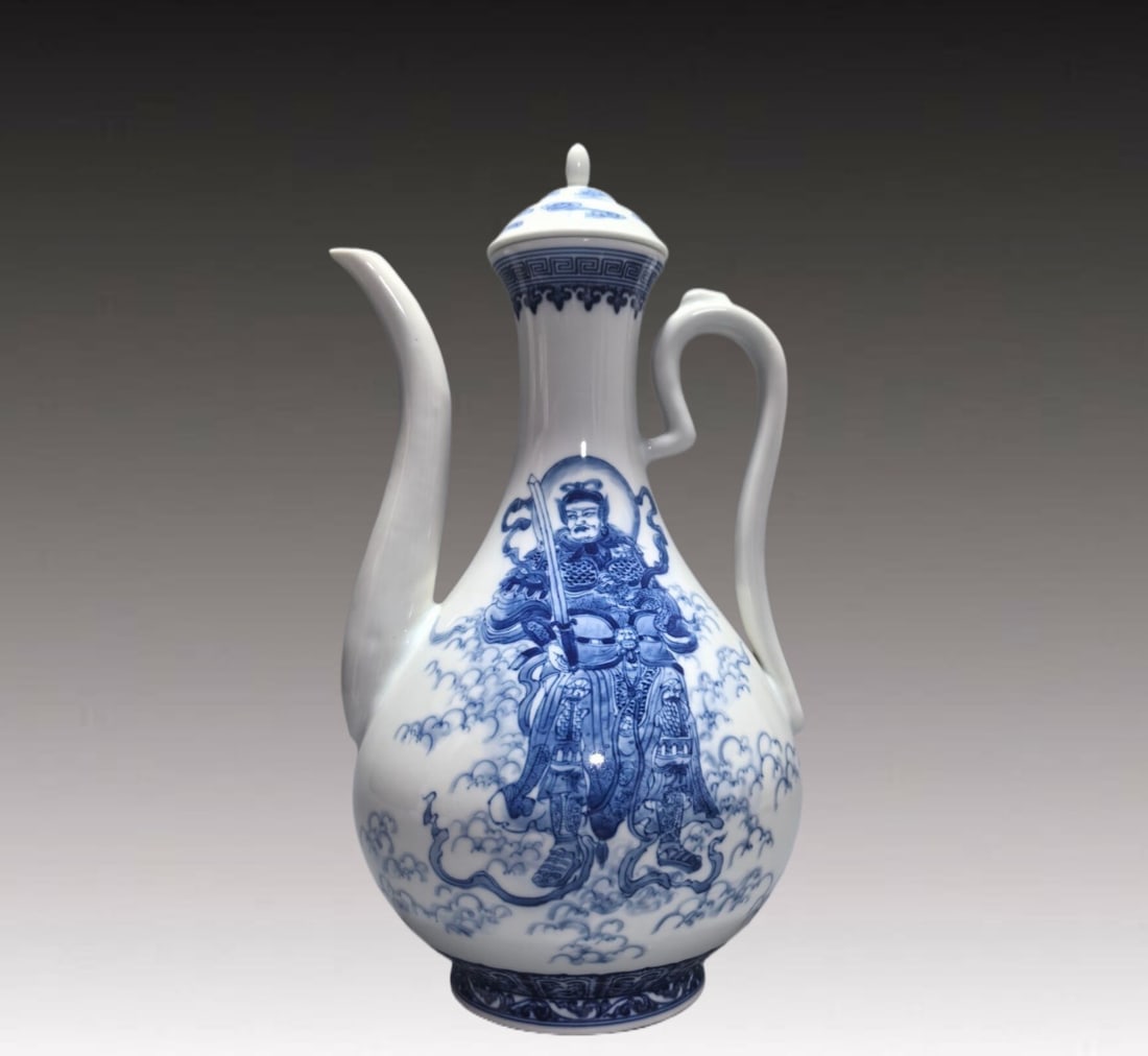 A Rare Blue and White Figure Pattern Flagon,with poem: A Rare Blue and White Figure Pattern Flagon,with poem,Qing Dynasty, China,Yongzheng Six-character Mark,Size:33cmx17.8cm 青花人物纹酒壶，带诗