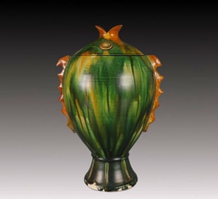 An Exquisite Tang Tri-Color Glazed Pottery Fish-Shaped Vase