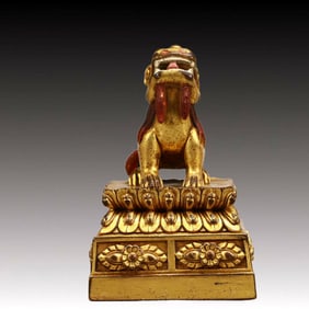 A Rare Gilt Bronze Lion Seal