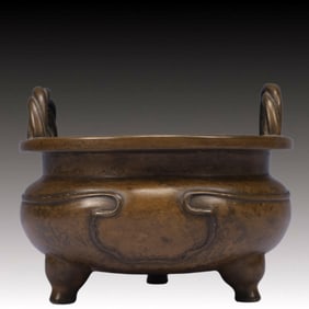 An Exquisite Bronze Double-Ears and Tripod Censer,Qing Dynasty, China,With