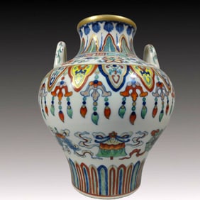 An Exquisite Doucai Eight Treasures Pattern Double-Ears Vase