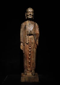 A Rare Limestone Painted Color Statue of Arhat