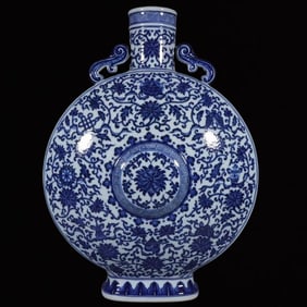 A Huge Blue and White Lotus and Eight Treasures Pattern Double-Ears Vase