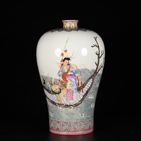 A Rare Famille-Rose Character and Story Pattern Vase,with poem