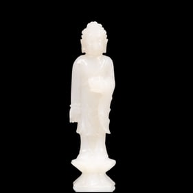 An Exquisite White Jade Statue of Sakyamuni