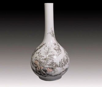A Rare Ink Color Landscape and Figure Pattern Vase