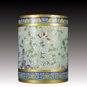 An Exquisite Cloisonne Bamboo and Crane Pattern Brush Pot