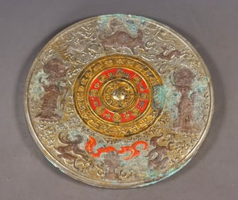 An Exquisite Gilt Bronze Painted Color Auspicious Beast Pattern Mirror