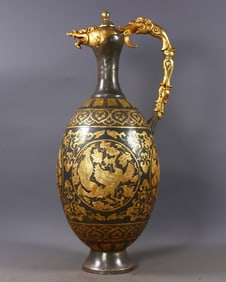 A Rare Gilt Bronze Dragon and Phoenix Pattern Ewer
