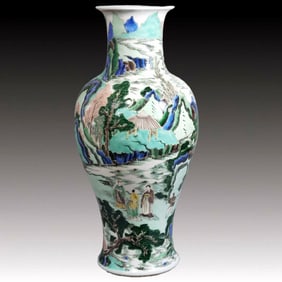 A Huge Wucai Landscape and Figure Pattern Vase