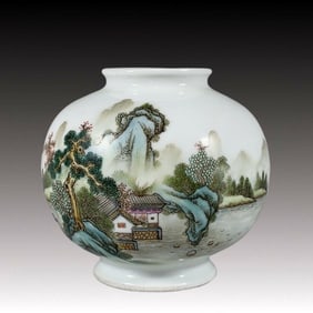 An Exquisite Famille-Rose Landscape Pattern Water Pot,with poem
