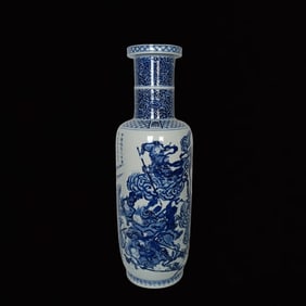 A Huge Blue and White Character and Story Pattern Vase,With Poem
