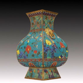 A Huge Cloisonne Flower and Bird Pattern Double-Ears Vase
