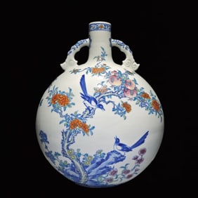 A Rare Doucai Flower and Bird Pattern Double-Ears Vase