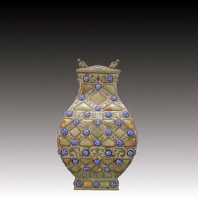 A Exquisite Gold and Silver-Inlaid Bronze Double-Ears Vase