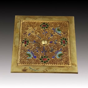 An Exquisite Gilt Bronze Flower and Bird Pattern Mirror, Inlaid Gems