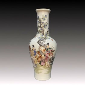A Rare Famille-Rose Character and Story Pattern Vase,with poem
